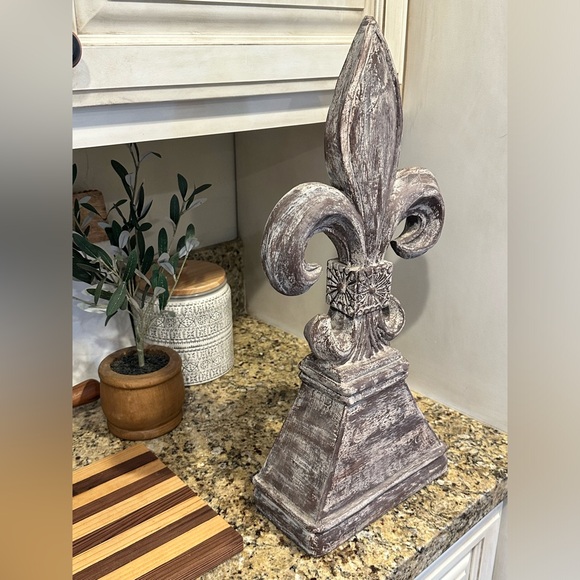 Wood hand carved hand painted Fleur de Lis decor shabby chic farmhouse rustic - Picture 3 of 11